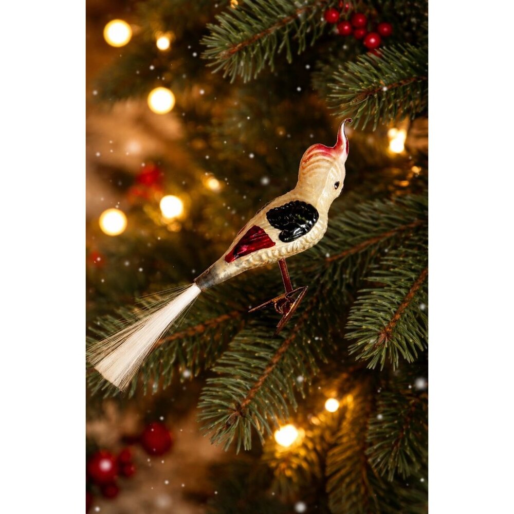 Vintage German Glass Cockatiel Clip Bird Ornament Spun Glass Tail Rare 6"